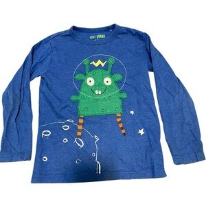 Next Direct Boys 4-5yr Long Sleeve Top Shirt Blue Alien Print Fall Tee UK